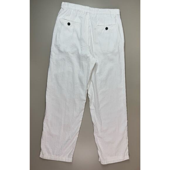 H&M Womens White Linen Blend Tapered Trouser Pants Sz 31 Resort Tropical Beach - Picture 11 of 14